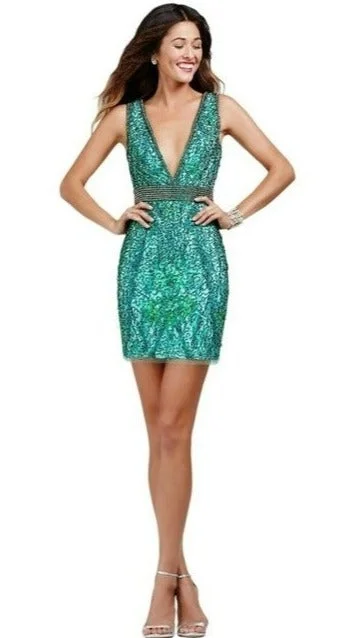 Jovani - 28059 Green Beaded Cocktail Dress